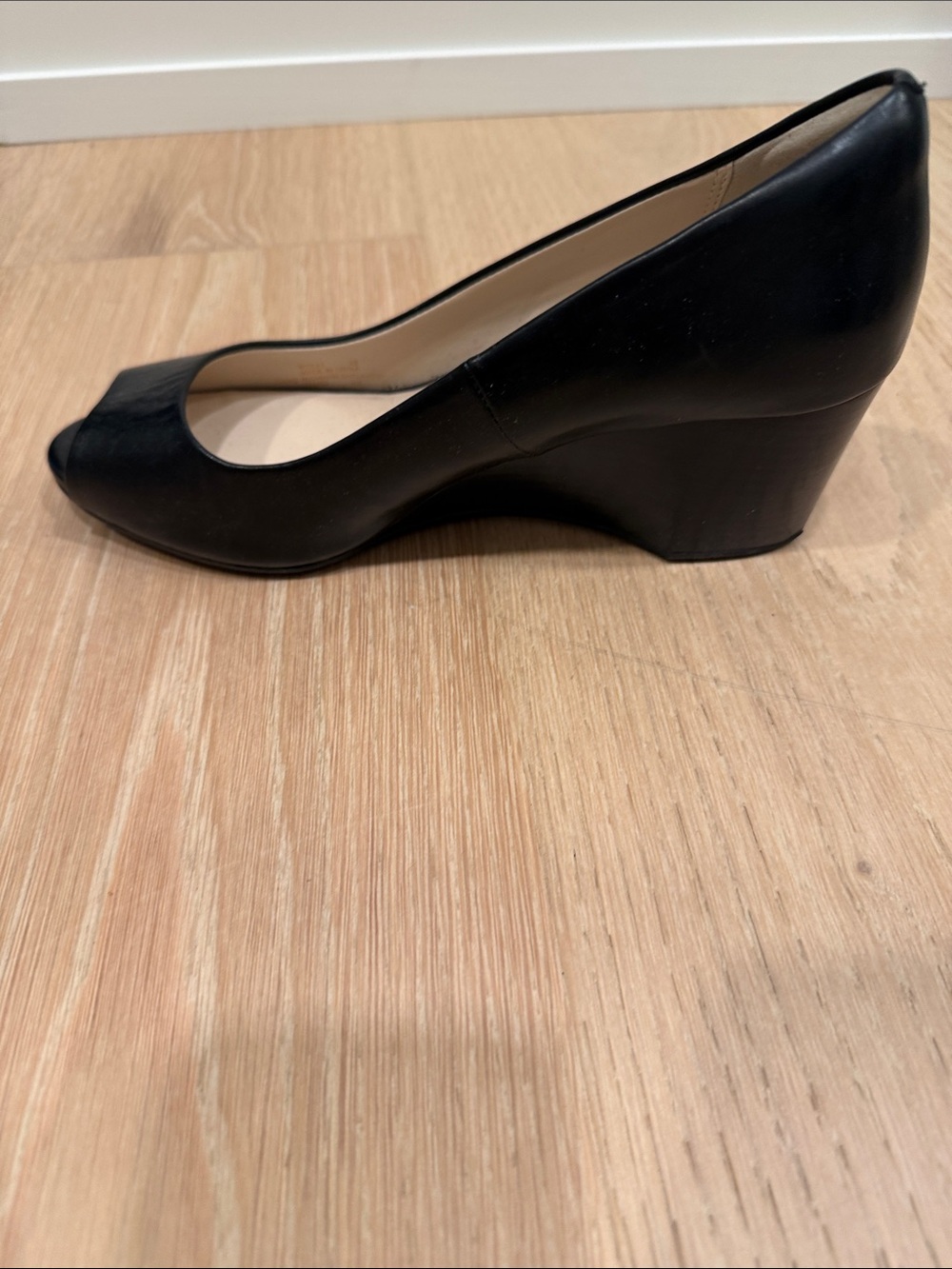 Cole Hahn Black Peep-Toe Wedge Pumps - Picture 4 of 5